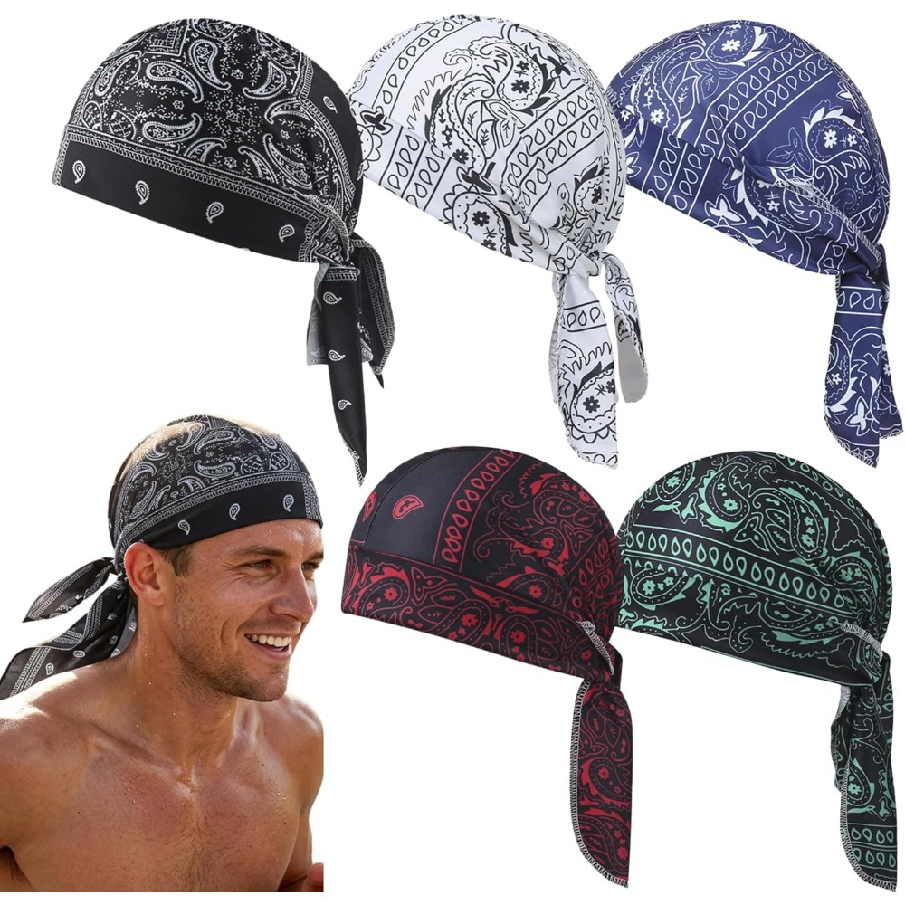Skull Cap Helmet Liner - หมวกคลุมศีรษะแบบระบายอากาศ ซับเหงื่อ ลายเพสลีย์ สำหรับผู้ชายและผู้หญิง 1-5 ชิ้น