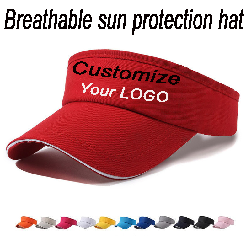Visor Sun Hat - หมวกกันแดดปีกกว้างแบบมีโลโก้สั่งทำได้ ระบายอากาศได้ดี ปรับขนาดได้ ป้องกันรังสียูวี เหมาะสำหรับผู้ชาย ผู้หญิง