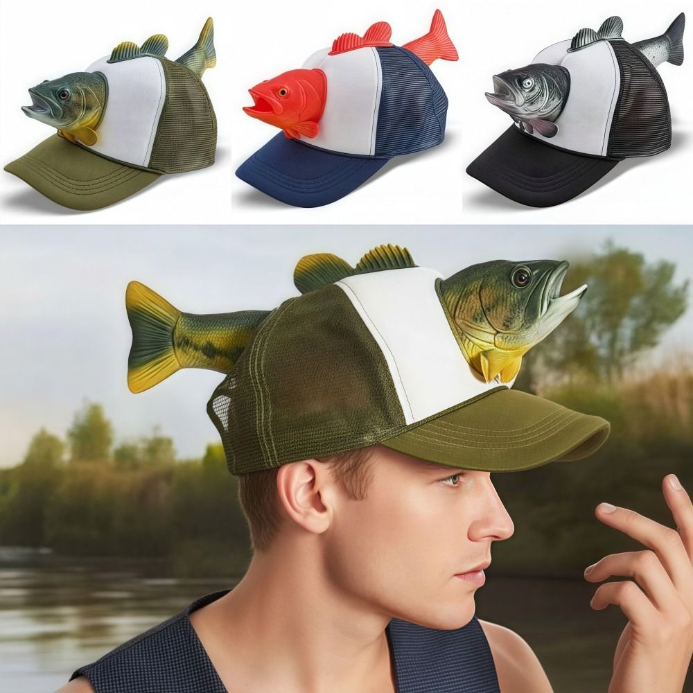 Trucker Cap Mesh - หมวกแก๊ปทรงทรัคเกอร์ลายปลา 3 มิติ ตลกๆ ปรับขนาดได้ ฟรีไซส์