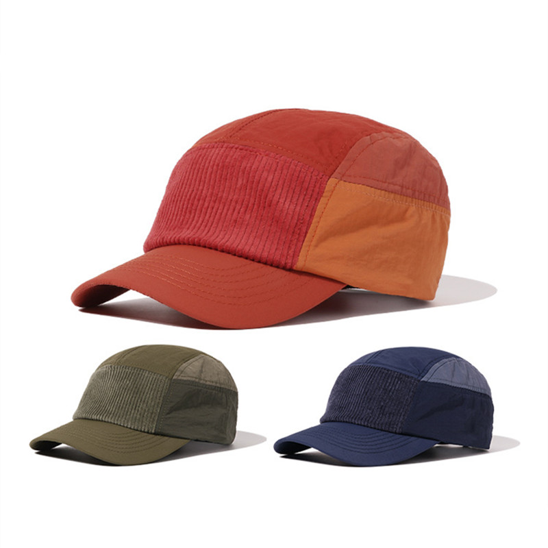 Corduroy Cap 5 Panel - หมวกเบสบอลสไตล์สตรีท 5 แผง สีสันตัดกัน ผ้าคอร์ดูรอย ป้องกันรังสียูวี