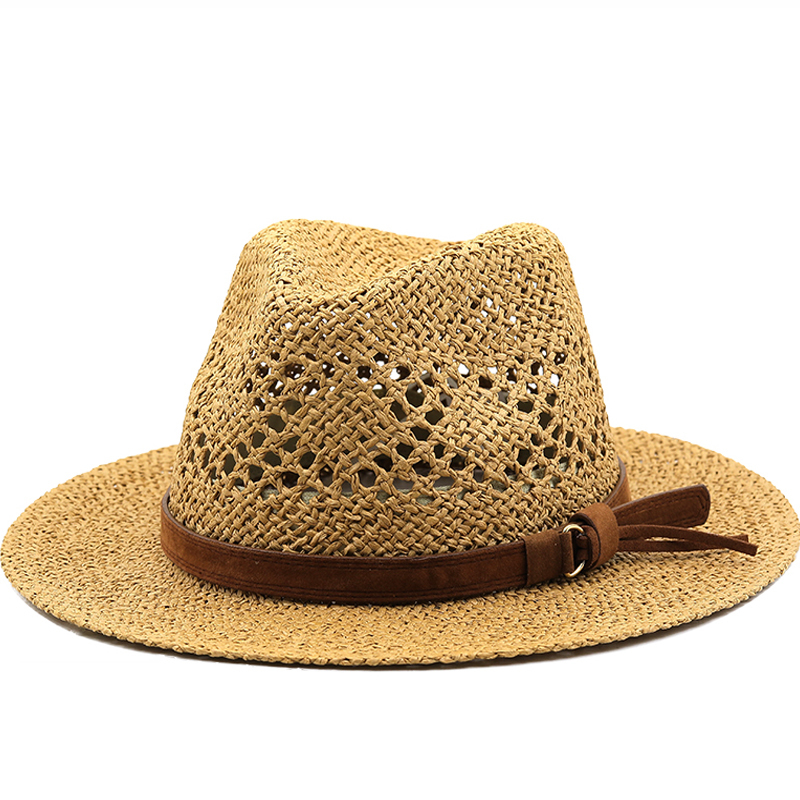 Cowboy Hat Straw - หมวกฟางใยปาล์มกลวงสำหรับผู้ชายหมวกฟางหมวกคาวบอยชายหาดตะวันตกหมวกกันแดดหมวกปาร์ตี้สำหรับเด็กผู้หญิงผู้หญิงฤดูร้อนหมวกฟางแจ๊ส