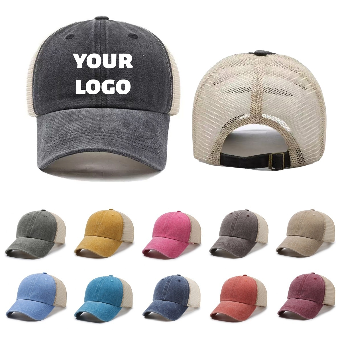 Visor Sun Hat - หมวกแก๊ปตาข่ายปักโลโก้แบบกำหนดเอง ระบายอากาศได้ดี สไตล์เรโทร ผ้าฝ้ายซักนุ่ม ใส่สบายในฤดูร้อน ป้องกันแสงแดด