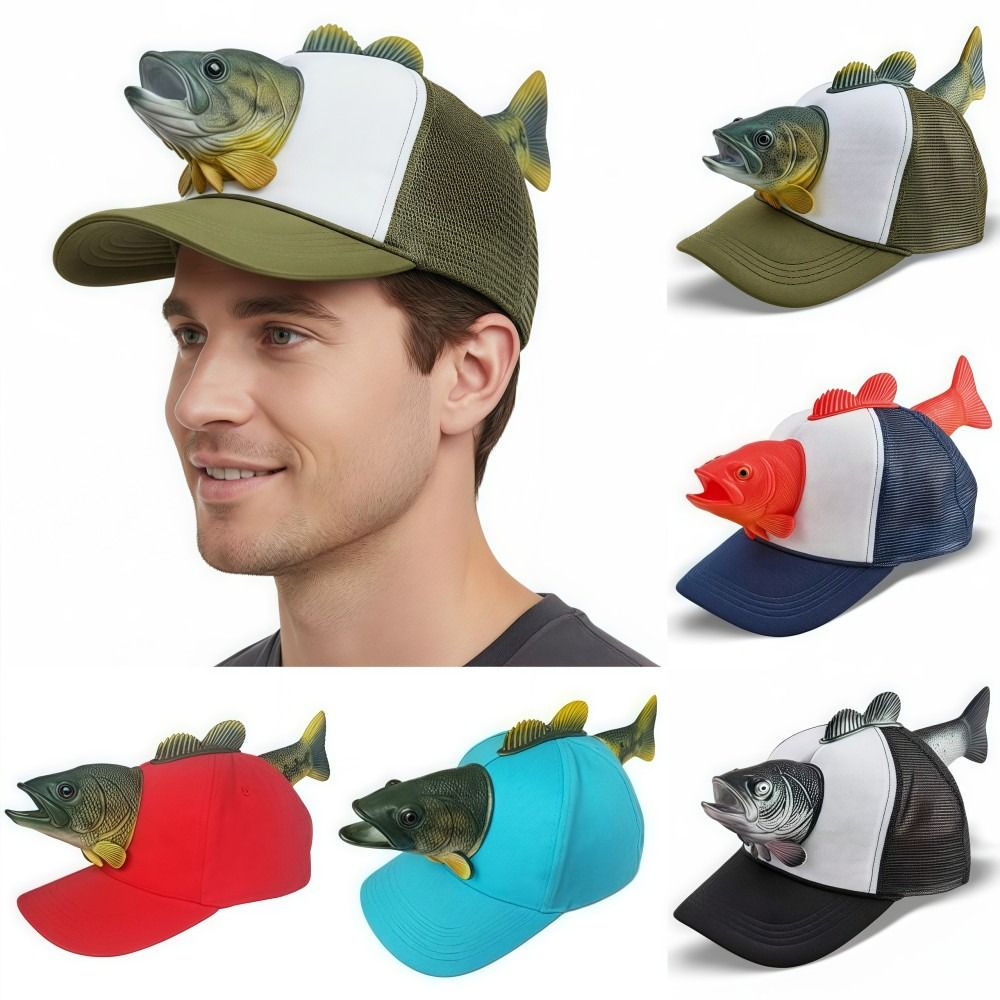 Trucker Cap Mesh - หมวกแก๊ปทรงทรัคเกอร์ลายปลา 3 มิติ ตลกๆ ปรับขนาดได้ ระบายอากาศดี