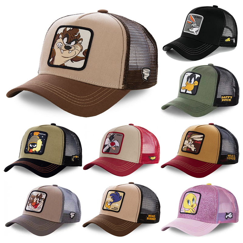 Trucker Cap Mesh - หมวกแก๊ปการ์ตูนอนิเมะ ตาข่ายด้านหลัง ปรับขนาดได้ ลายปักกระต่าย หนู แมว