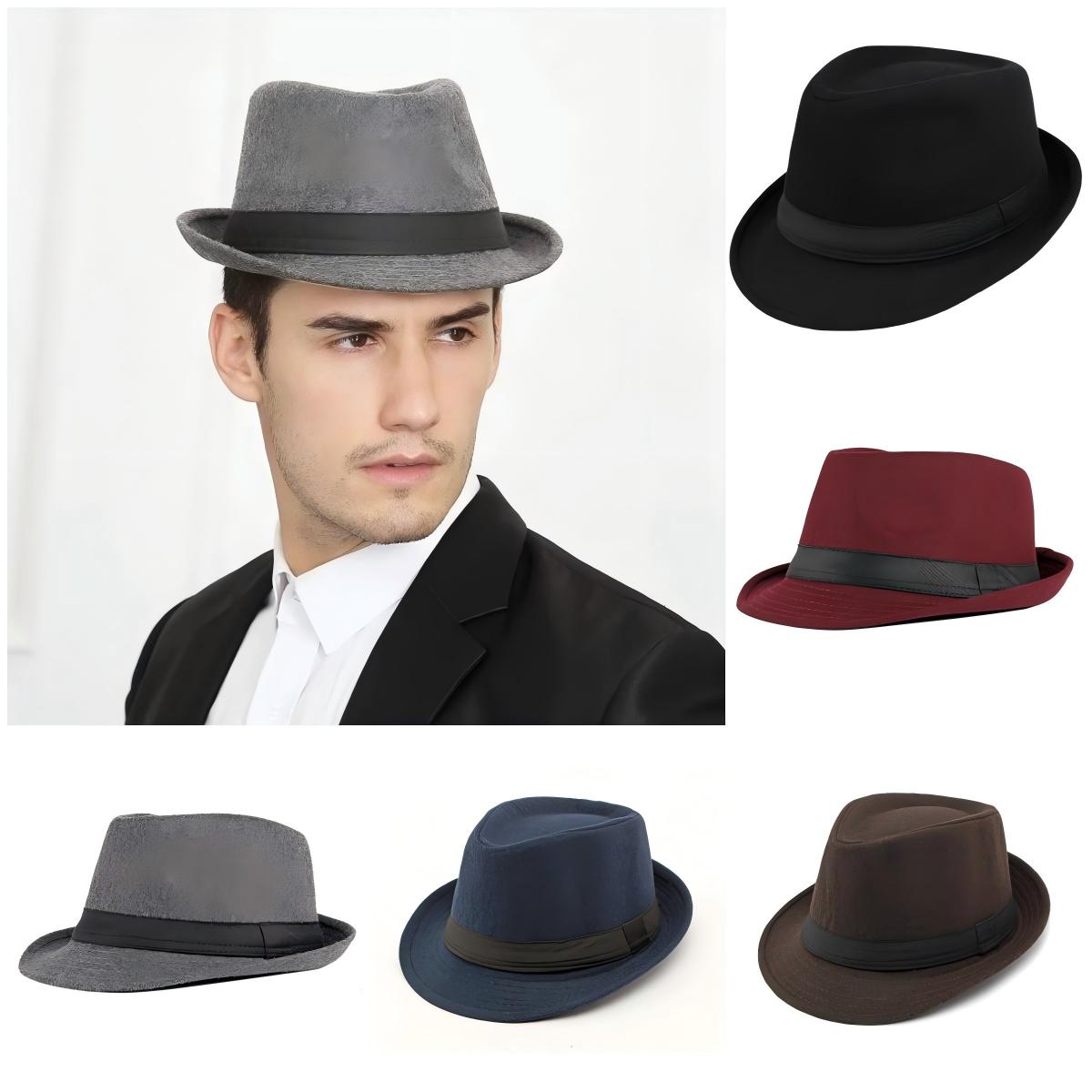 Fedora Hat Wool - หมวกสำหรับผู้ชาย สไตล์ฤดูใบไม้ร่วงฤดูหนาวใหม่ สไตล์อังกฤษ หมวกแจ๊สผู้ชาย หมวกผ้าขนสัตว์เรียบง่าย หมวกสุภาพบุรุษวัยกลางคนและผู้สูงอายุ
