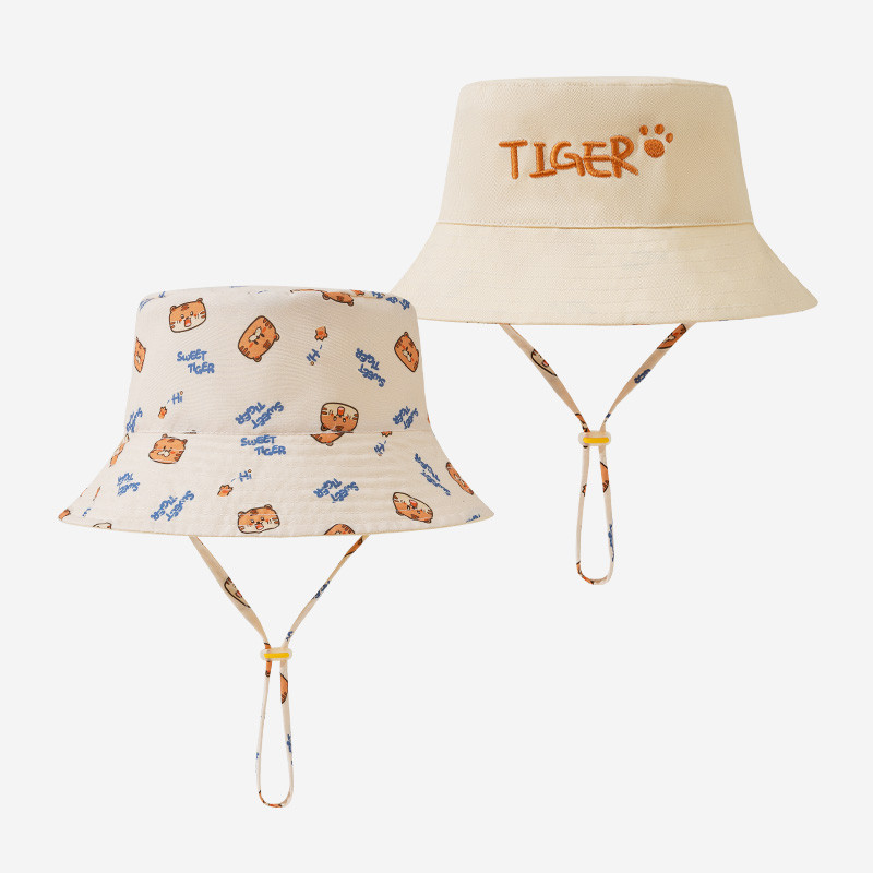 Bucket Hat Cotton - หมวกบักเก็ตเด็กปักลายตัวอักษร พิมพ์ลายสองด้าน หมวกชาวประมงเด็กชายหญิง น่ารัก พิมพ์ลาย หมวกกันแดดเด็ก