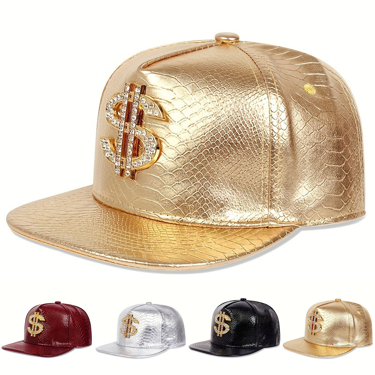 Baseball Cap Structured - หนังลายโลหะ หมวกเบสบอล ผู้ชาย ผู้หญิง ปรับได้ สแนปแบ็ค