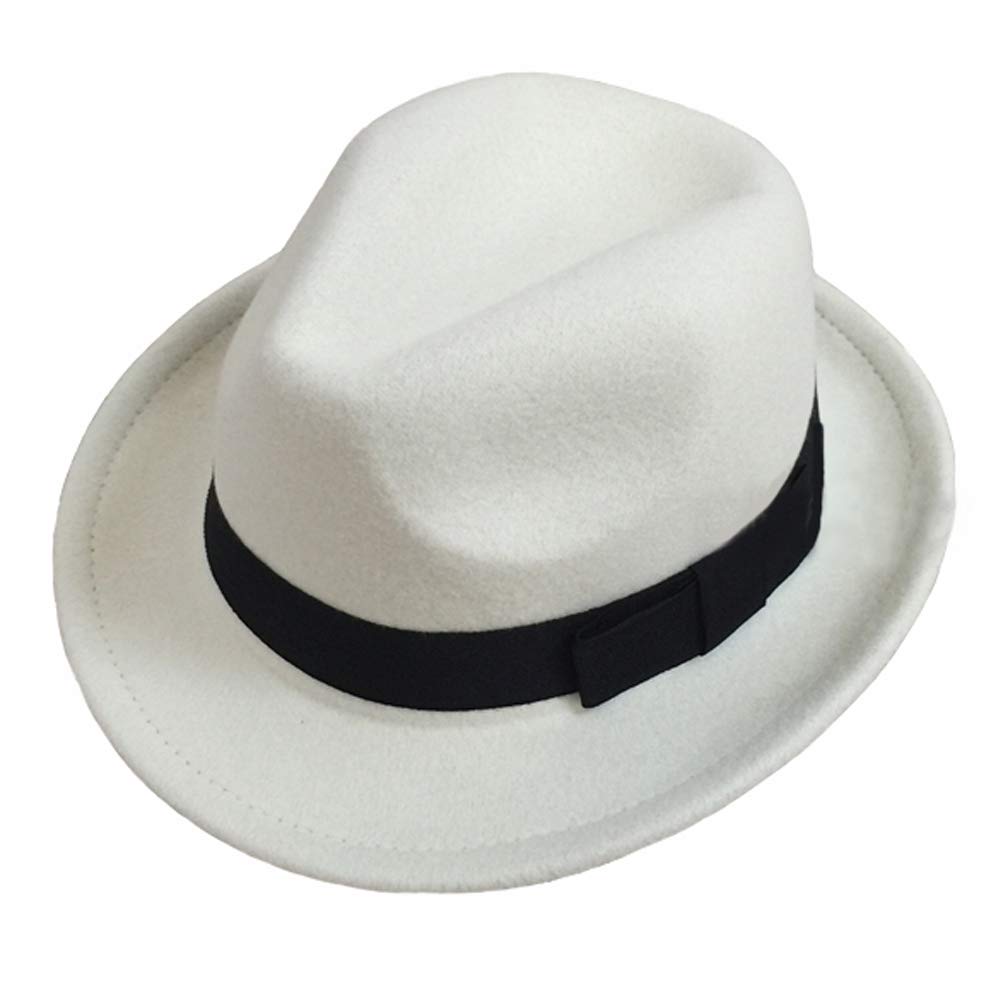 Fedora Hat Wool - หมวกไมเคิล แจ็คสันสำหรับเด็ก- เฟโดร่า -หมวกอาชญากรเรียบสีขาว- สำหรับผู้เลียนแบบฮาโลวีน
