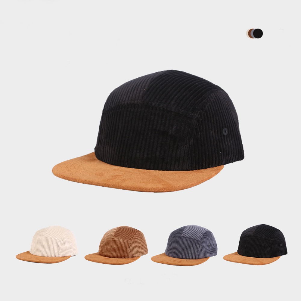Corduroy Cap 5 Panel - หมวกเบสบอลทรงเรโทรอเนกประสงค์ 5 แผง ปรับขนาดได้ สไตล์ฮิปฮอป สเก็ตบอร์ด