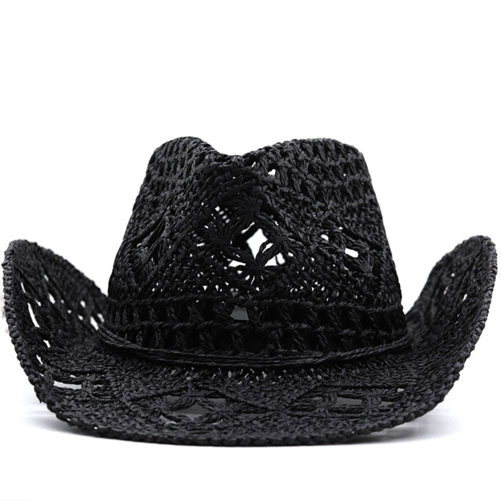 Cowboy Hat Straw - หมวกสานปีกกว้างสไตล์วินเทจ ทรงคาวบอย งานแฮนด์เมด ป้องกันแสงแดด สำหรับผู้หญิงและผู้ชาย