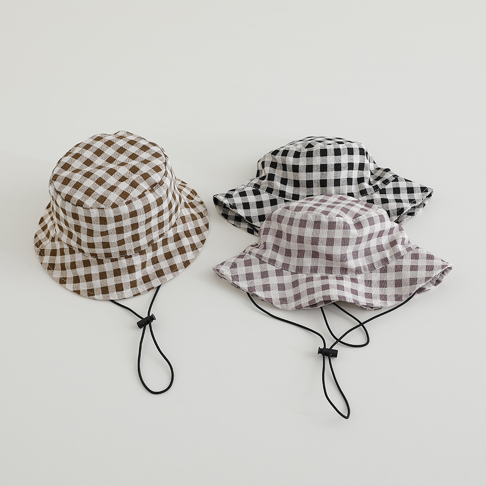 Bucket Hat Cotton - หมวกปีกกว้างลายสก็อตสำหรับเด็ก หมวกชาวประมงผ้าฝ้ายสำหรับเด็กผู้ชายและเด็กผู้หญิง หมวกกันแดดสำหรับเด็ก