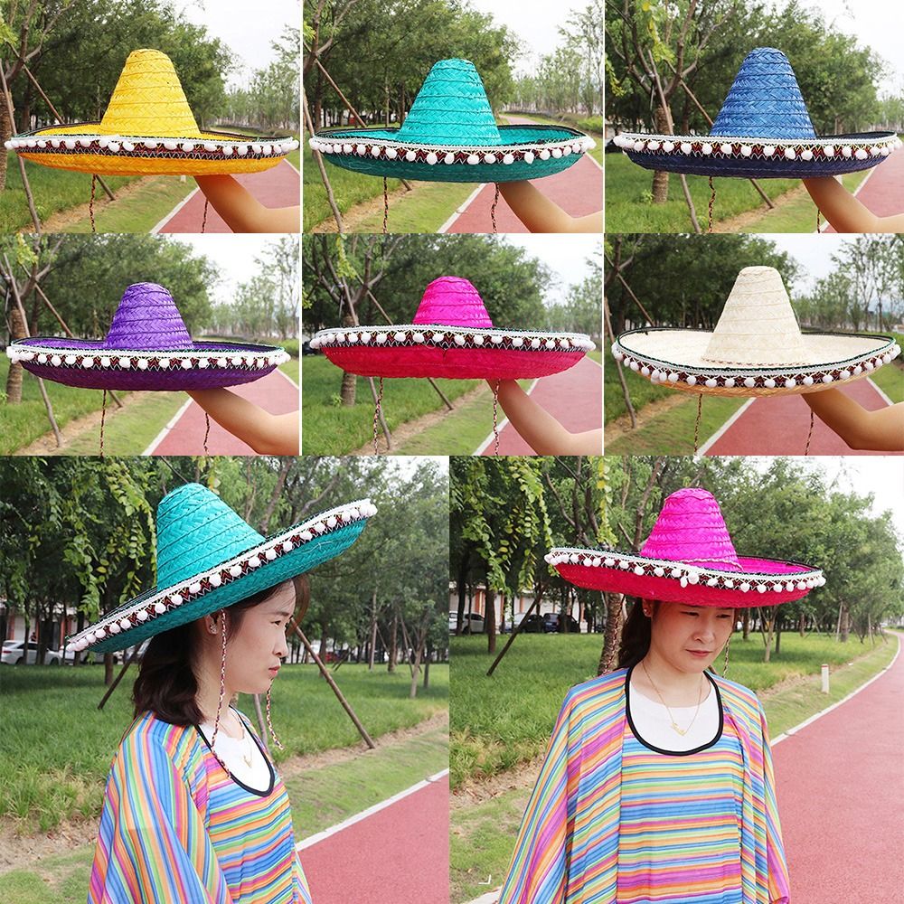 Sun Hat Wide Brim - หมวกฟางสไตล์เม็กซิกันปีกกว้างสีสันสดใสสำหรับผู้ชายและผู้หญิงหมวกบังแดดกลางแจ้งขนาดใหญ่ผ้า Raffia Sombrero สำหรับปาร์ตี้ฮาโลวีน