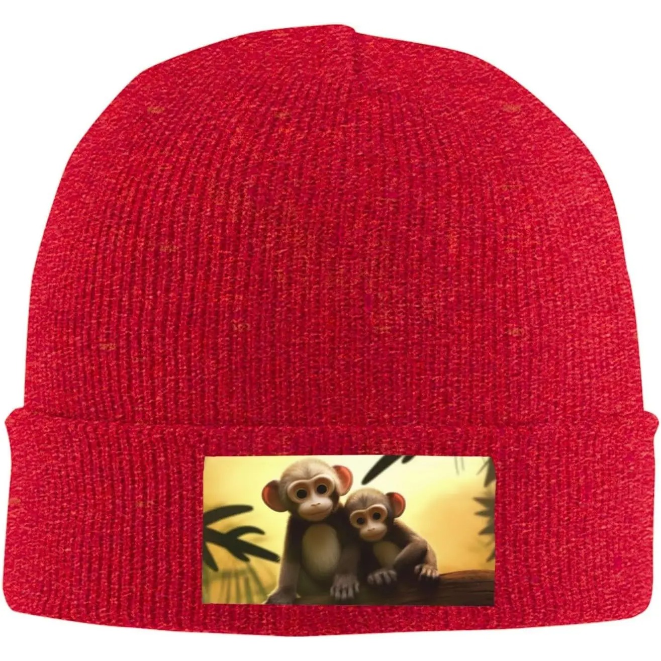 Beanie Cuffed Knit - หมวกบีนนี่สำหรับผู้ชาย หมวกฤดูหนาวสำหรับผู้หญิง หมวกไหมพรมน่ารัก หมวกบีนนี่ลายลิงคู่รัก หมวกบีนนี่นุ่ม อุ่น