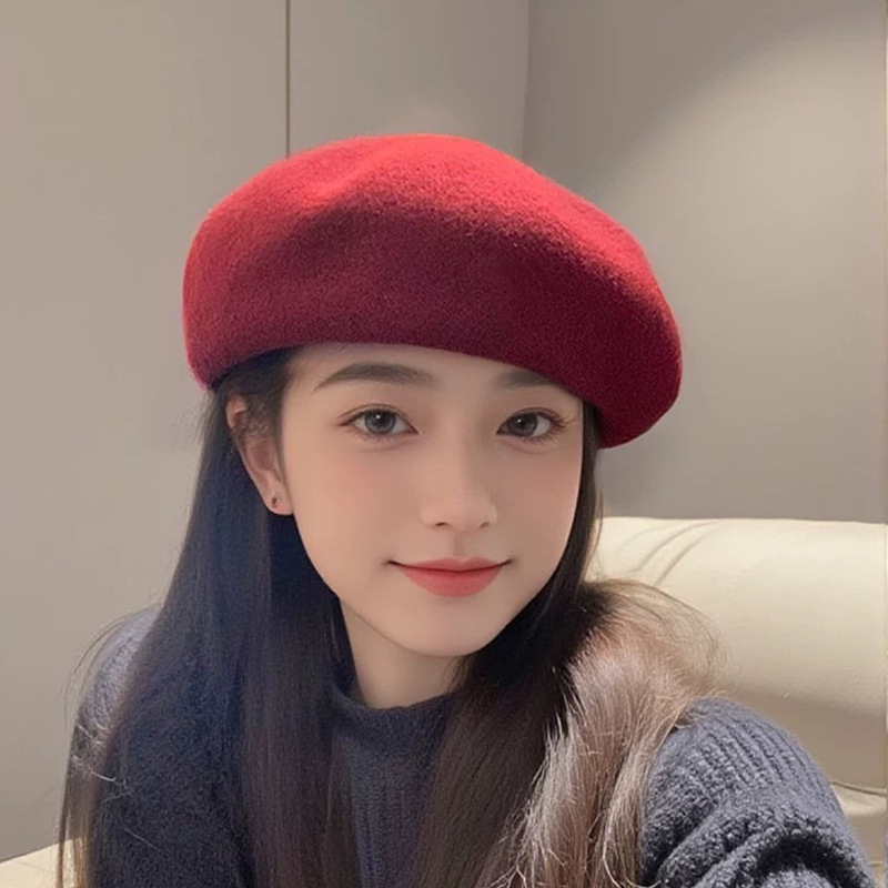 Beret French Wool - หมวกเบเร่ต์ขนสัตว์สไตล์ฝรั่งเศสคลาสสิกสำหรับผู้หญิง สีพื้น วินเทจ นุ่ม อุ่น เหมาะสำหรับฤดูหนาว