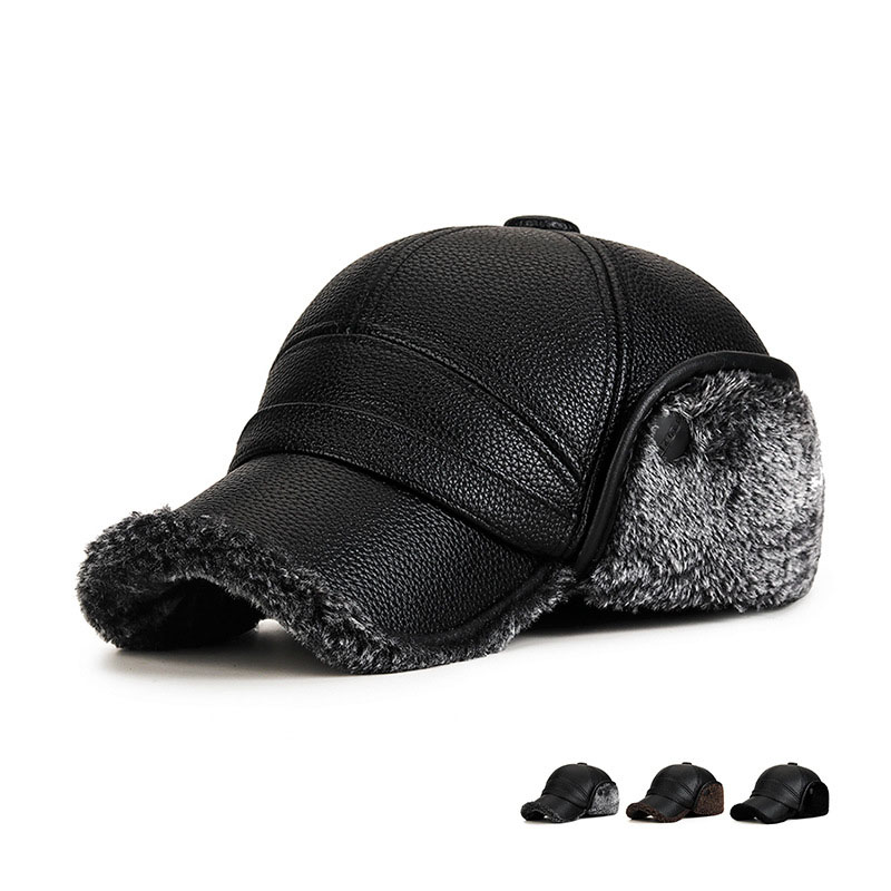 Baseball Cap Structured - หมวกขนสัตว์วัยกลางคนและผู้สูงอายุ, ผู้ชายอบอุ่น, ที่ครอบหูชายชรา, หมวก Lei Feng,