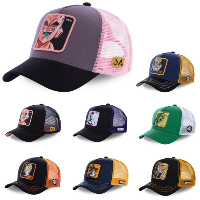 Trucker Cap Mesh - หมวกแก๊ป goku ปักลายดราก้อนบอลสำหรับผู้ชายหมวกแก๊ปโผล่เดินทางฤดูร้อนสไตล์ฮิปฮอปกระบังแสงหมวกแบบตาข่ายคนขับรถบรรทุกสามารถปรับได้