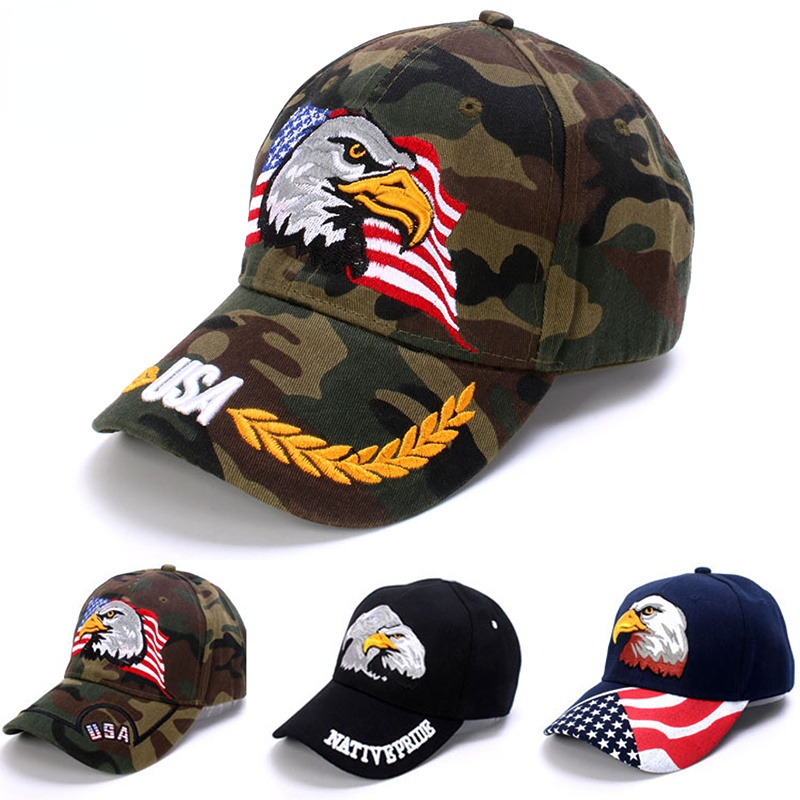 Dad Hat Cotton - หมวกแก๊ปทรงทรัคเกอร์สีดำสำหรับผู้ชาย ลายฟาร์มสัตว์ป่า ปักลายอเมริกันอีเกิ้ลและธงชาติแบบ 3 มิติ หมวกแก๊ปทรงแด๊ดแคปสำหรับผู้หญิง