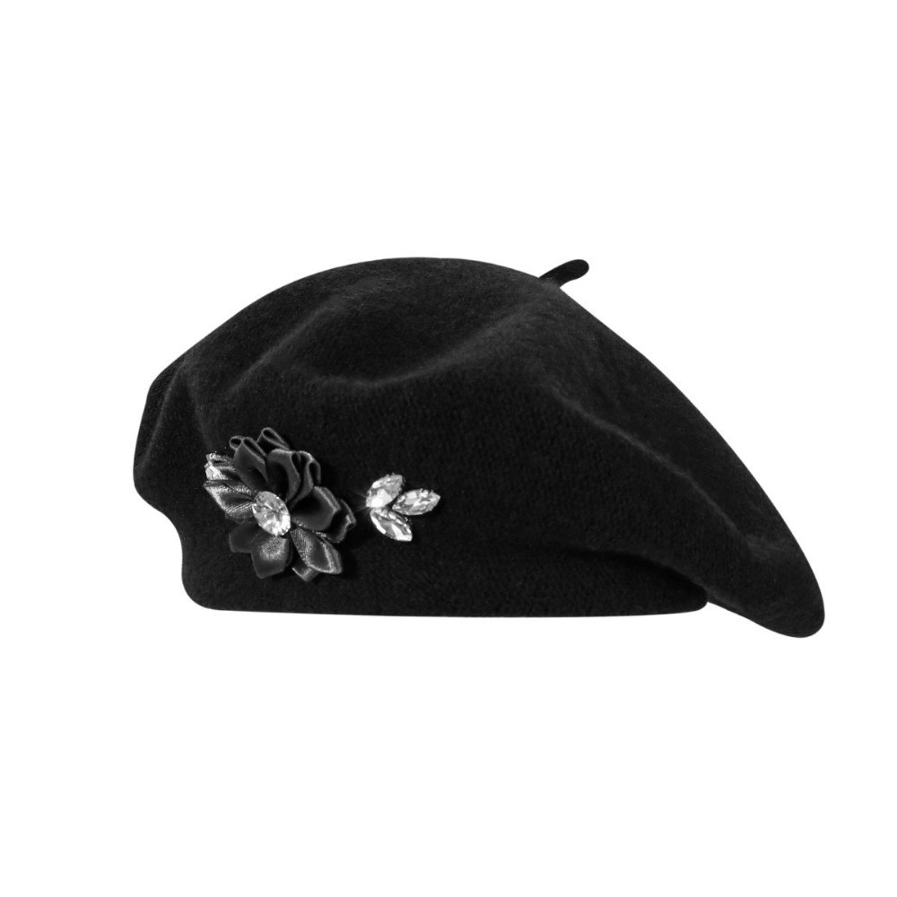 Beret French Wool - หมวกเบเร่ต์แฟชั่นสีพื้น ผ้าขนสัตว์ ประดับคริสตัล นุ่มสบาย สไตล์ฝรั่งเศส หมวกเพนท์เตอร์