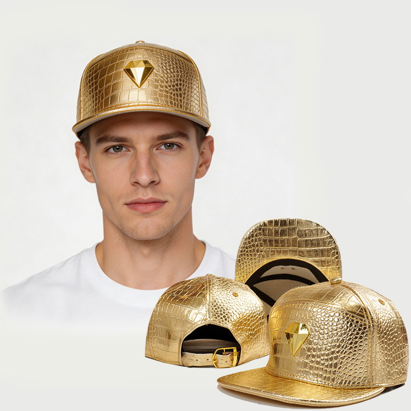 Baseball Cap Structured - หมวกเบสบอลหนังลายจระเข้แฟชั่นใหม่สำหรับผู้ชายและผู้หญิง หมวกฮิปฮอปทรงแบน หมวกแก๊ปปาร์ตี้แบบ Snapback Gorras
