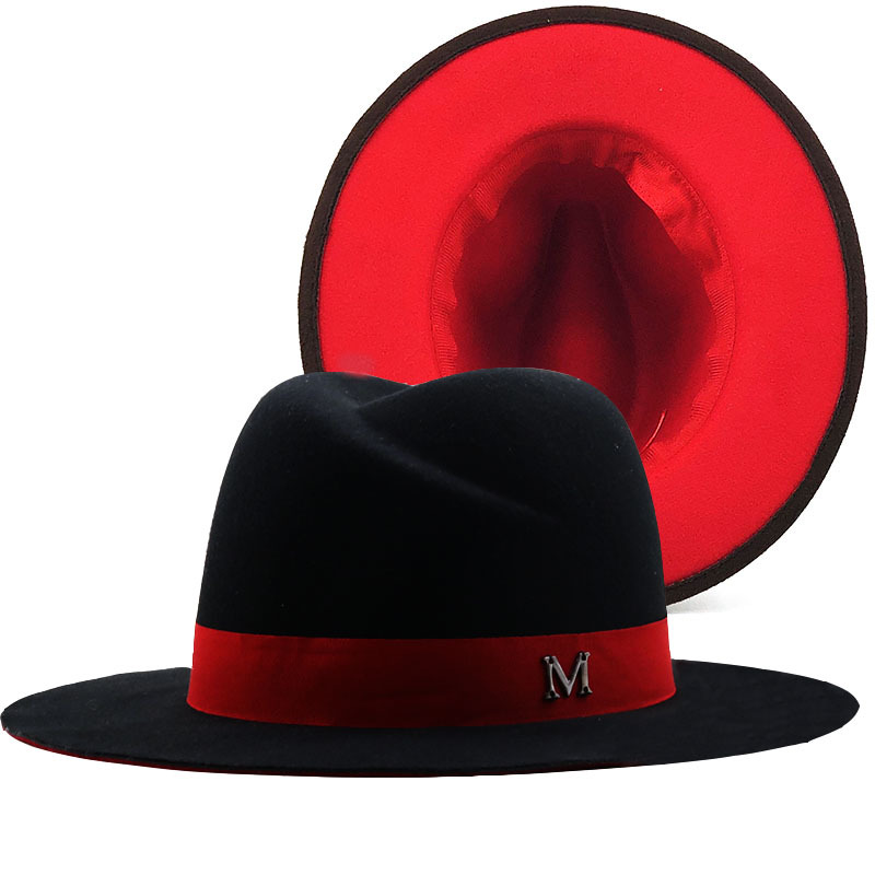 ใหม่ด้านนอกสีดำด้านในสีแดงขนสั - Fedora Hat Wool บทวิจารณ์และราคา
