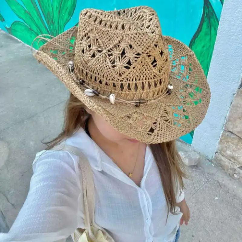 หมวกฟางฤดูร้อนชายหาด ผู้หญิง ผ - Cowboy Hat Straw บทวิจารณ์และราคา