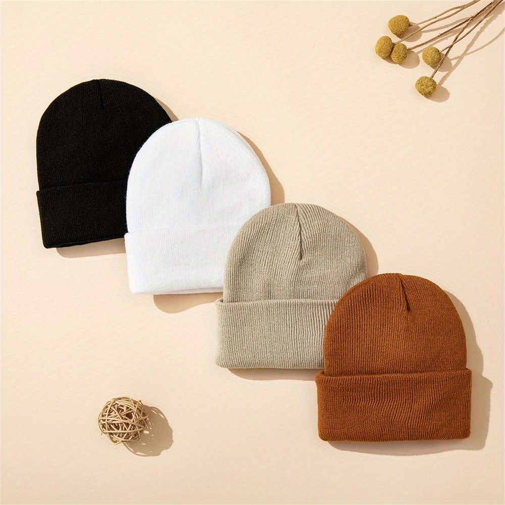 4 ชิ้นหมวกเด็กถักหมวกมีกุญแจมื - Beanie Cuffed Knit บทวิจารณ์และราคา